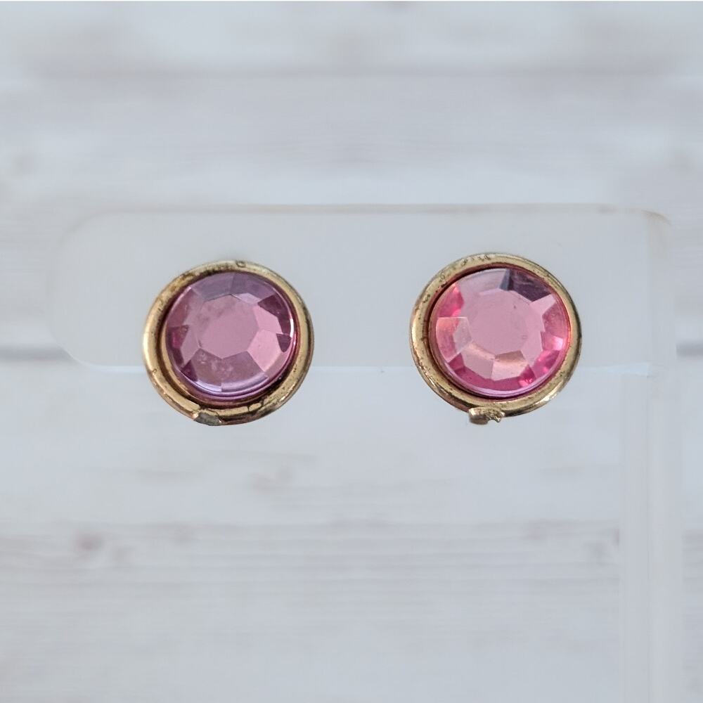 Vintage Clip On Earrings Pink & Gold Tone - Condition Issues